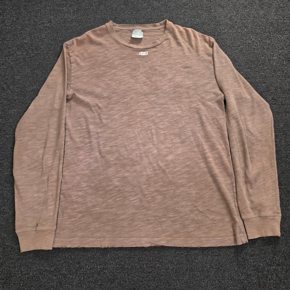 Kith Shirt Men Small Clay Slub Long Sleeve Jersey Distressed Hem Box Logo Patch
